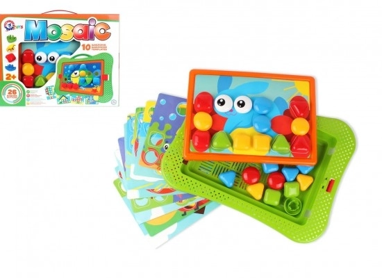 Mozaika – kołeczki 3,5 cm dla najmłodszych 26 szt. + szablony 10 szt. w pudełku 37×29×5 cm, 24 m+