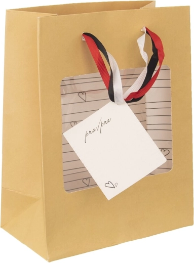 Papierowa torba prezentowa z okienkiem z motywem serduszek 18 × 10 × 23 cm