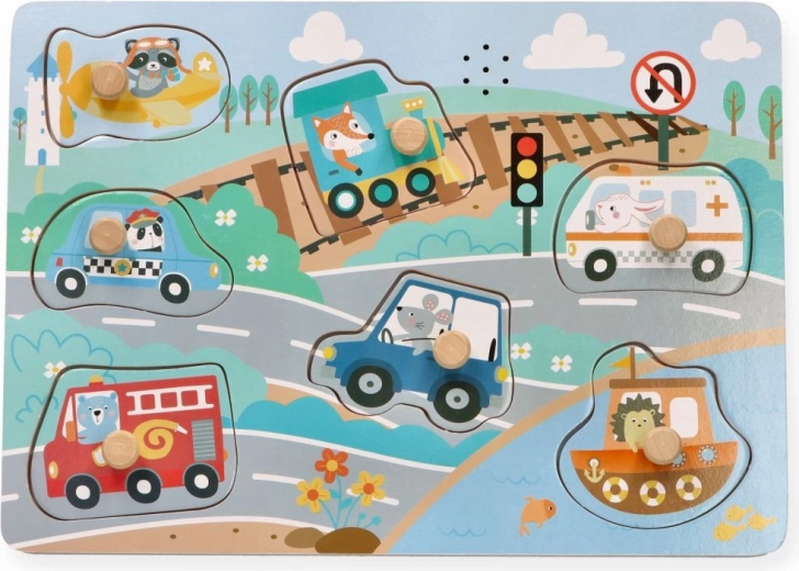 AdamToys drewniane puzzle dźwiękowe Pojazdy