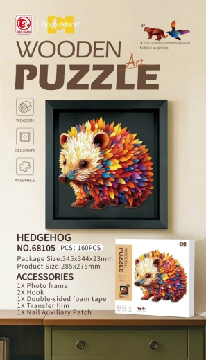 Drewniane puzzle jeż 160 elementów z ramką