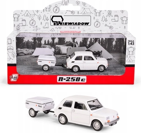 Fiat 126p z przyczepą Niewiadów N250C – biały model