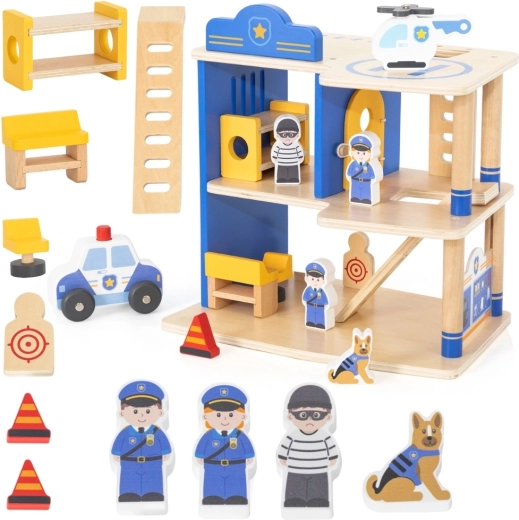 Drewniany posterunek policji Viga Toys z akcesoriami