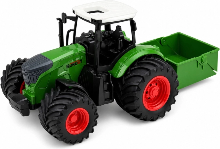 Traktor z doczepianym rozsiewaczem