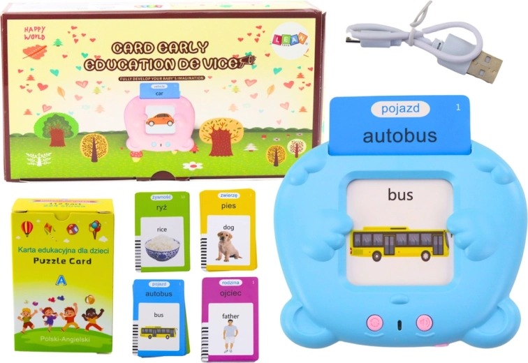Interaktywny edukacyjny tablet dla dzieci – nauka języka polskiego i angielskiego, 224 słowa, niebieski