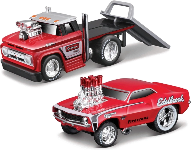 Maisto Muscle Transports 1966 Chevrolet C60 flatbed z 1969 Chevrolet Camaro SS 1:64