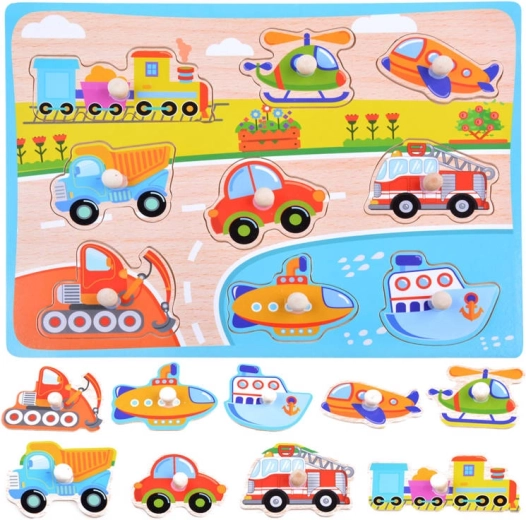Drewniane puzzle – układanka: środki transportu (9 elementów)