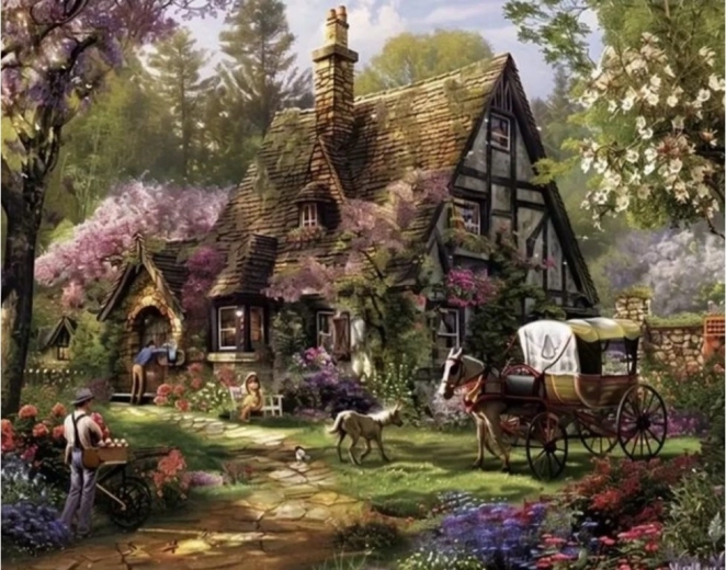 Malowanie diamentowe – wiejska chata 30 × 40 cm