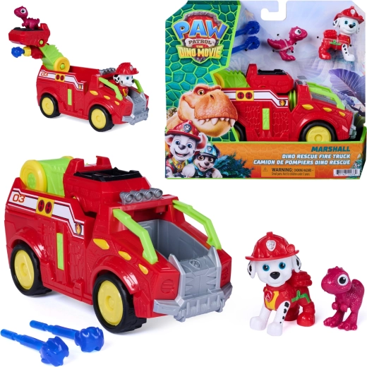Spin Master Psi Patrol film Dino Rescue – wóz strażacki Marshalla 20 cm z figurkami i pociskami