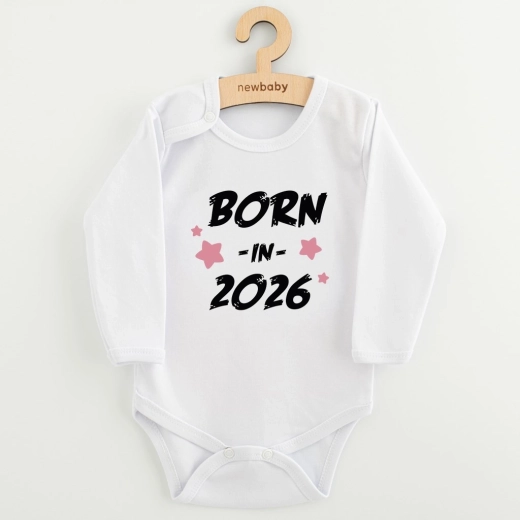 New Baby niemowlęce body z nadrukiem born in 2026 pink, długi rękaw, rozmiar 68