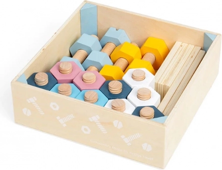 Bigjigs drewniana skrzynka z nakrętkami i śrubami