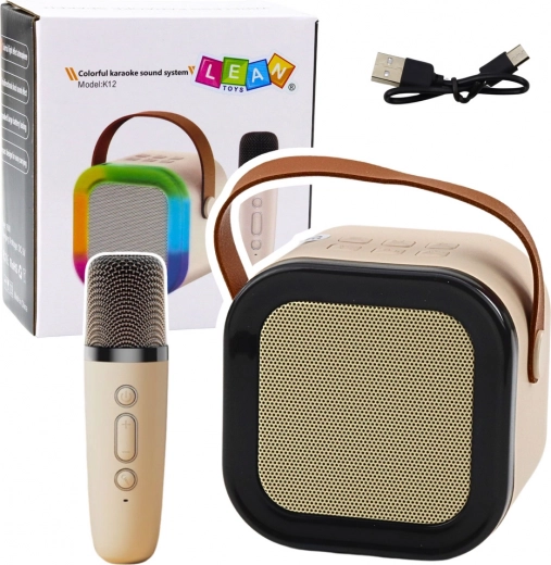 Bezprzewodowy głośnik karaoke z mikrofonem K12 RGB Bluetooth – beżowy
