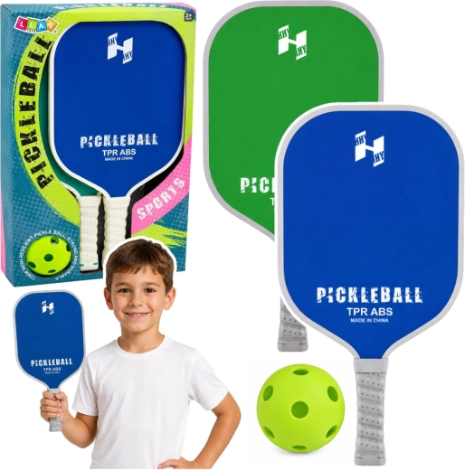Zestaw do pickleballa – 2 paletki i perforowana piłka zielono-niebieska