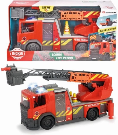 Wóz strażacki SCANIA Rosenbauer 35 cm ze światłami, dźwiękami i działkiem wodnym