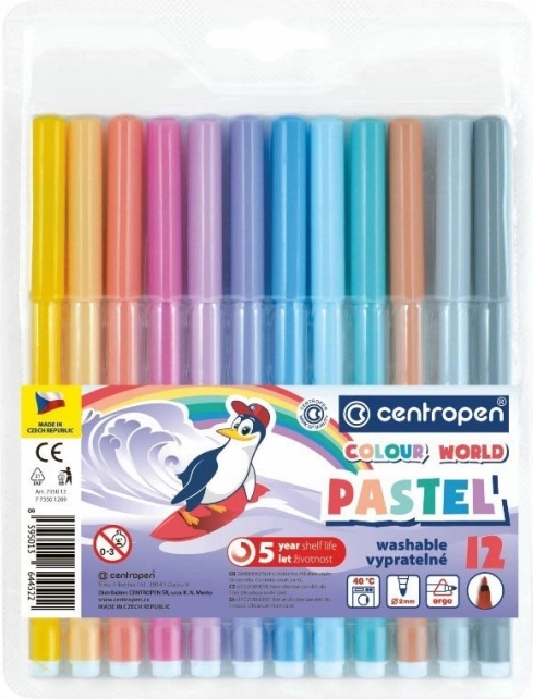 CENTROPEN flamastry pastelowe, 12 kolorów – pastele