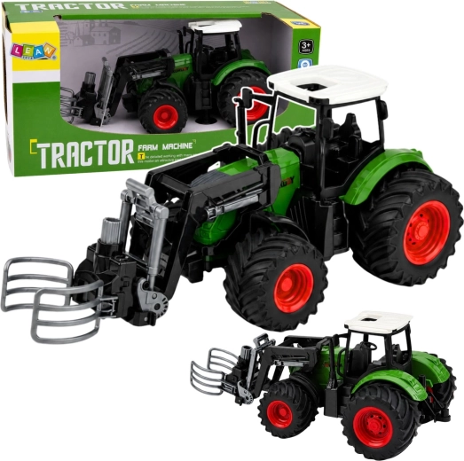 Traktor rolniczy z ładowaczem czołowym i chwytakiem do bel 1:24, zielony