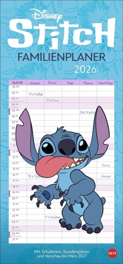 Disney Stitch rodzinny kalendarz planowania 2026 - 1 sztuka