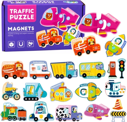 Magnetyczne puzzle pojazdy – zestaw 30 elementów
