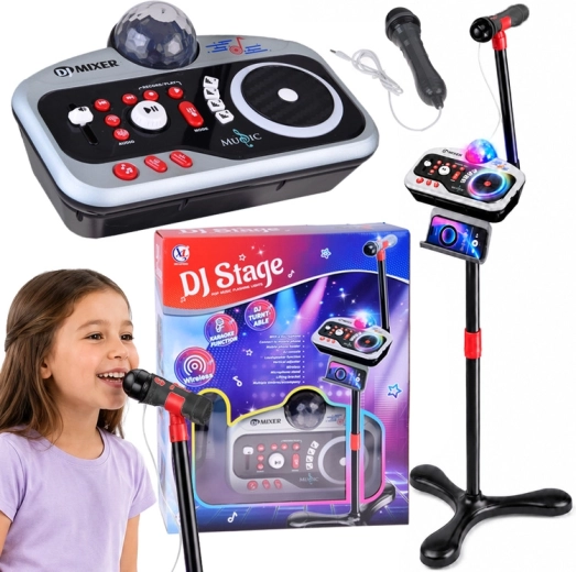 Dziecięca konsola DJ DJ Stage z mikrofonem karaoke, Bluetooth i kulą dyskotekową