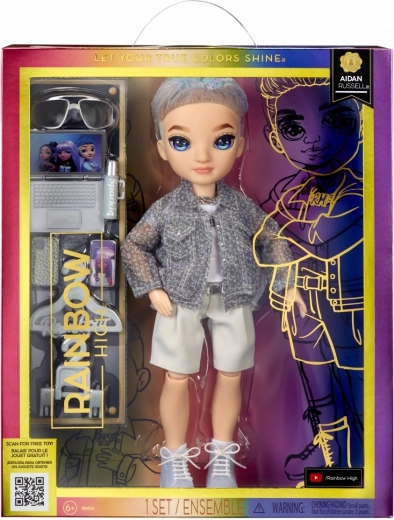 Rainbow High modna lalka Aiden Russell fioletowa z akcesoriami