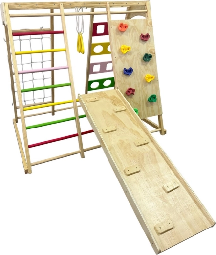 Ścianka wspinaczkowa i dwustronna deska do zjeżdżania/wspinania