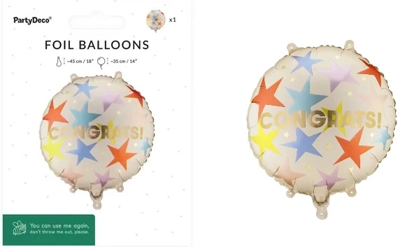 Foliowy balon w kształcie pastylki „Congrats” 35 × 35 cm, mix kolorów