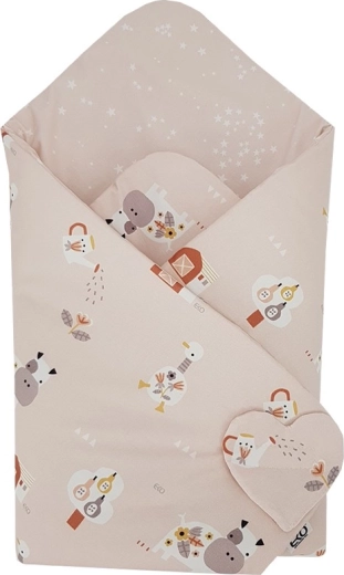 Ekologiczny dwustronny bawełniany rożek My farm powder pink 75 × 75 cm