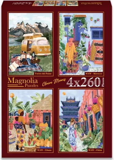 Puzzle Magnolia Torres del Paine, Maroko, Ghana i Chiny 4 × 260 elementów
