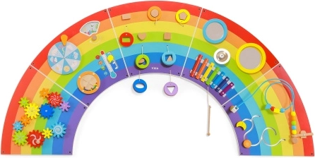 Drewniana ścienna tablica sensoryczna i manipulacyjna tęcza FSC – Viga