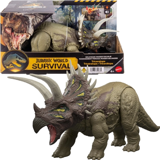 Mattel Jurassic World survival triceratops z oświetleniem i dźwiękiem