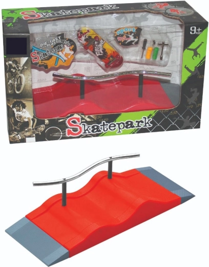 Zestaw skateparku do fingerboardu z rampą, poręczą i akcesoriami