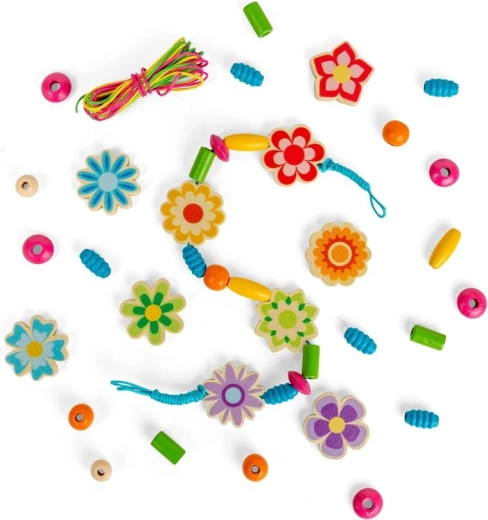 Bigjigs Toys zestaw drewnianych koralików – letnie kwiaty