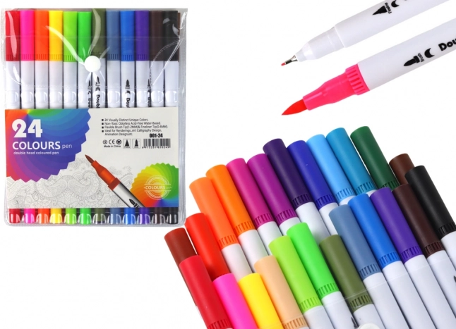 Zestaw Dwustronnych Mazaków 24 Kolory w Organizerze