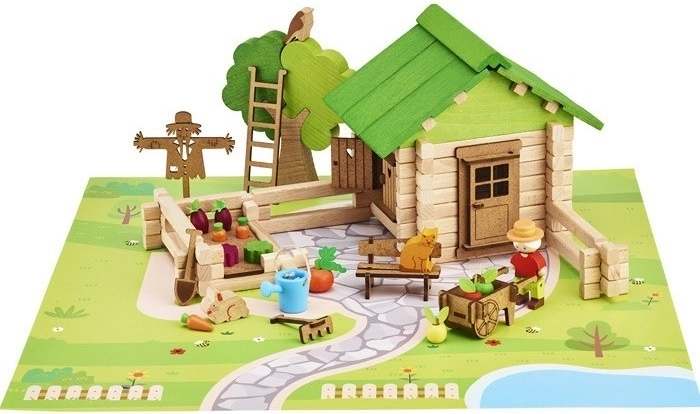 Jeujura drewniane klocki konstrukcyjne – domek z ogrodem (135 elementów)