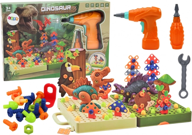 Konstrukcyjny 3D zestaw do budowy dinozaurów z wiertarką w walizce