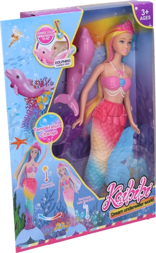 Lalka syrenka zmieniająca kolor z delfinem, 35 cm