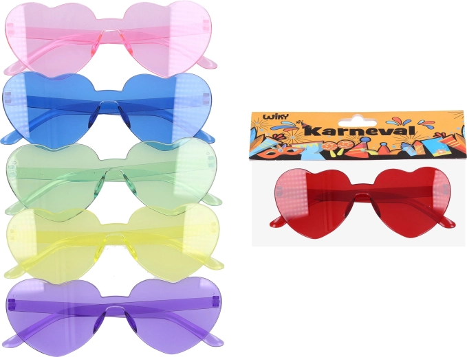 Karnawałowe plastikowe okulary w kształcie serduszek - 1 sztuka