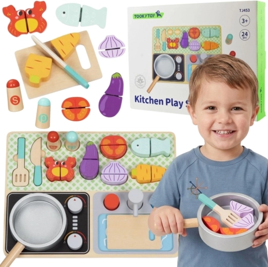 Drewniana kuchnia z akcesoriami Tooky Toy Mały szef kuchni