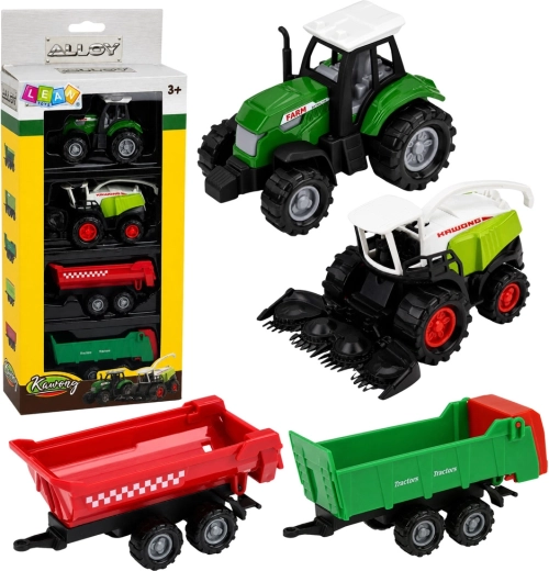 Zestaw pojazdów rolniczych 1:68 – traktor, sieczkarnia i 2 przyczepy (4 szt.)
