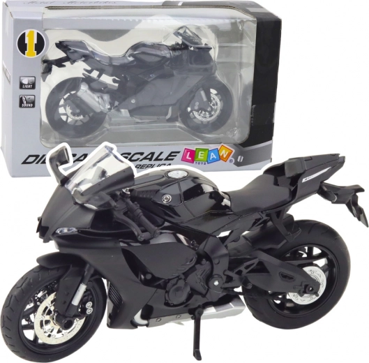 Sportowy model motocykla czarny z metalowymi elementami 1:12