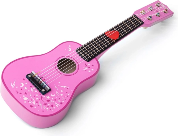 Tidlo drewniana gitara dziecięca w kształcie gwiazdy, różowa
