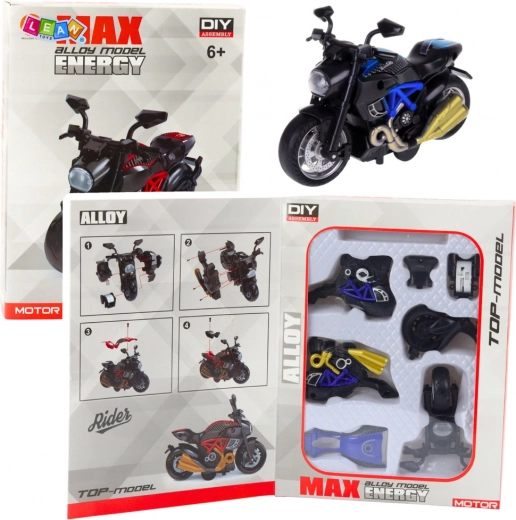 Metalowy motocykl do złożenia 1:14 – niebieski model DIY