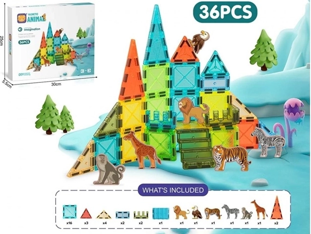 Magnetyczny zestaw konstrukcyjny Color Box ze zwierzętami, 56 elementów