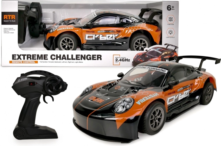 Pomarańczowy samochód RC 1:8 z podświetlaną karoserią 2,4 GHz