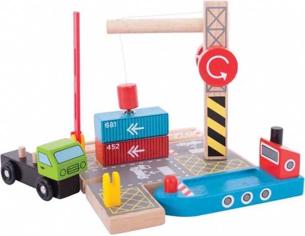 Bigjigs Rail terminal kontenerowy z magnetycznym dźwigiem