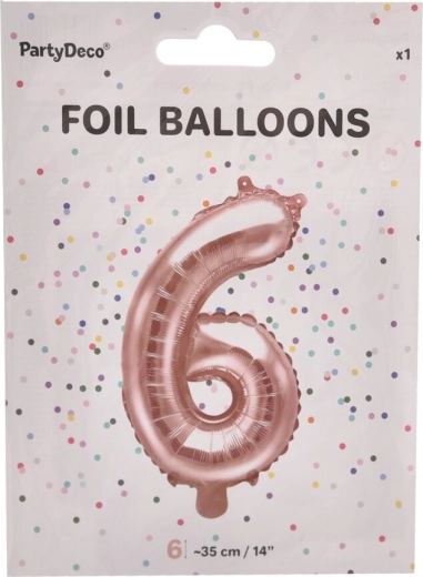 Balon foliowy cyfra 6 perłowy różowy 35 cm