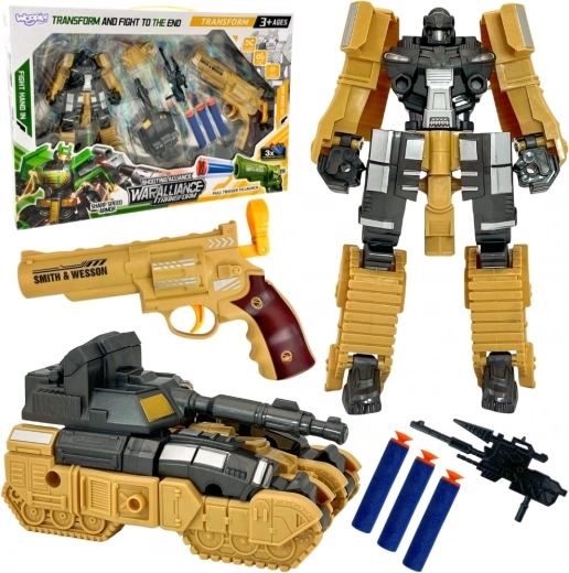 Woopie 3w1 transformujący się robot, czołg i pistolet na piankowe strzałki – brązowy