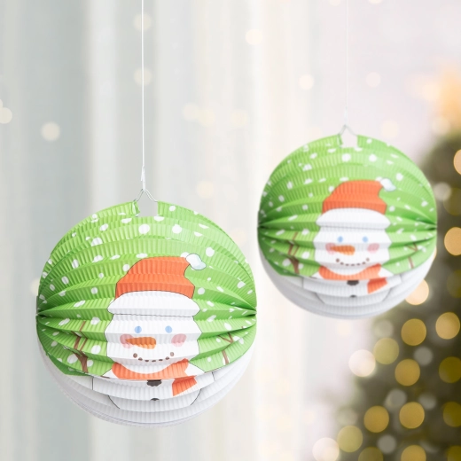 Świąteczny papierowy lampion z bałwankiem 25 cm