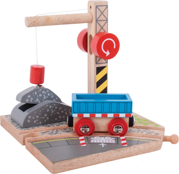 Drewniana zabawka dźwig z wagonem Bigjigs Rail dla dzieci