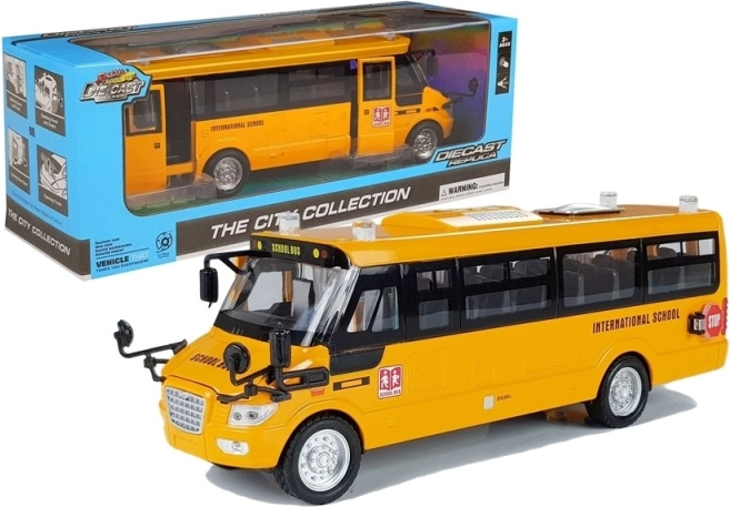 Metalowy szkolny autobus z napędem typu pull-back