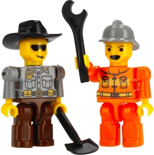 Dwie minifigurki i narzędzia do historii z placu budowy